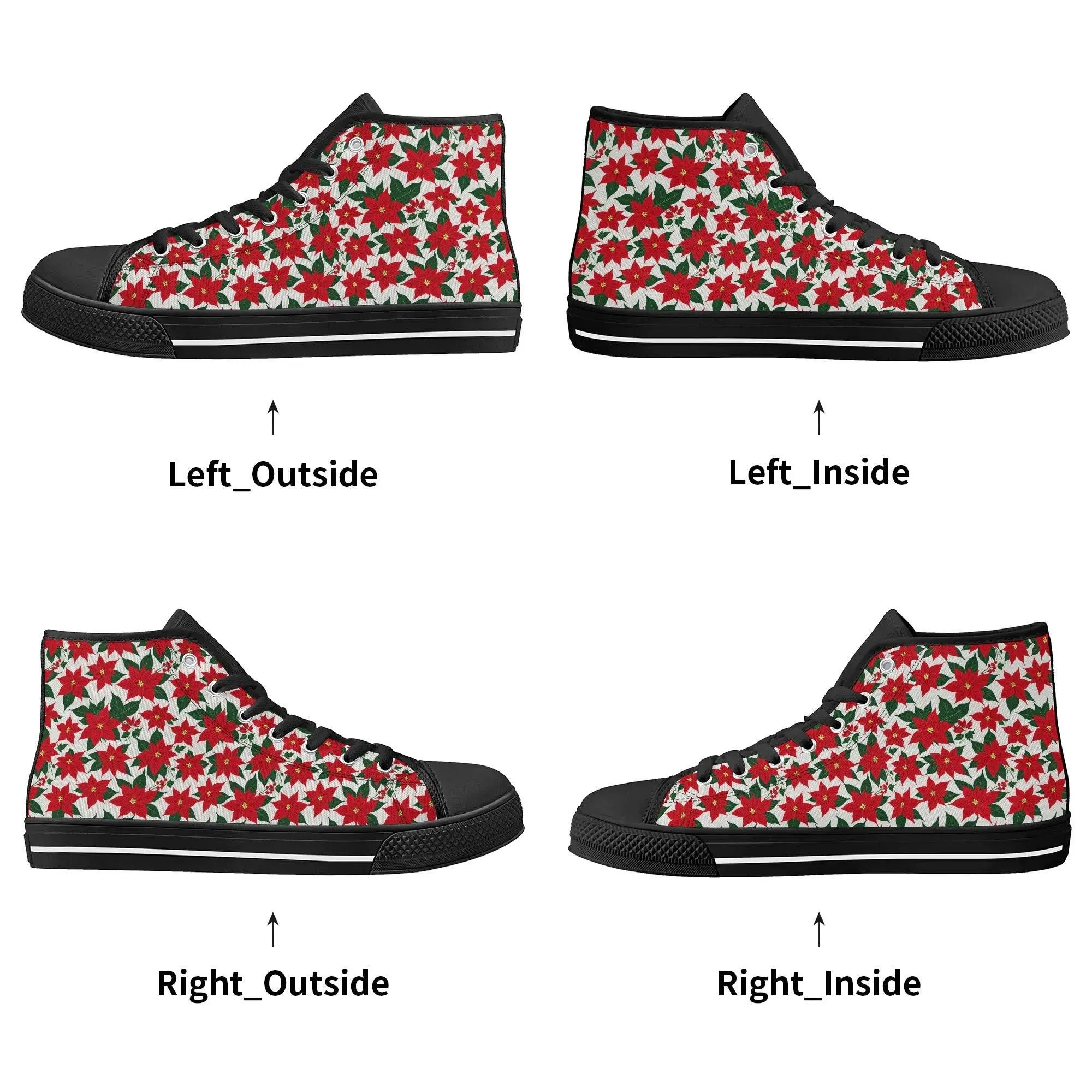 Mens Rubber High Top Floral Poinsettia Canvas Shoes