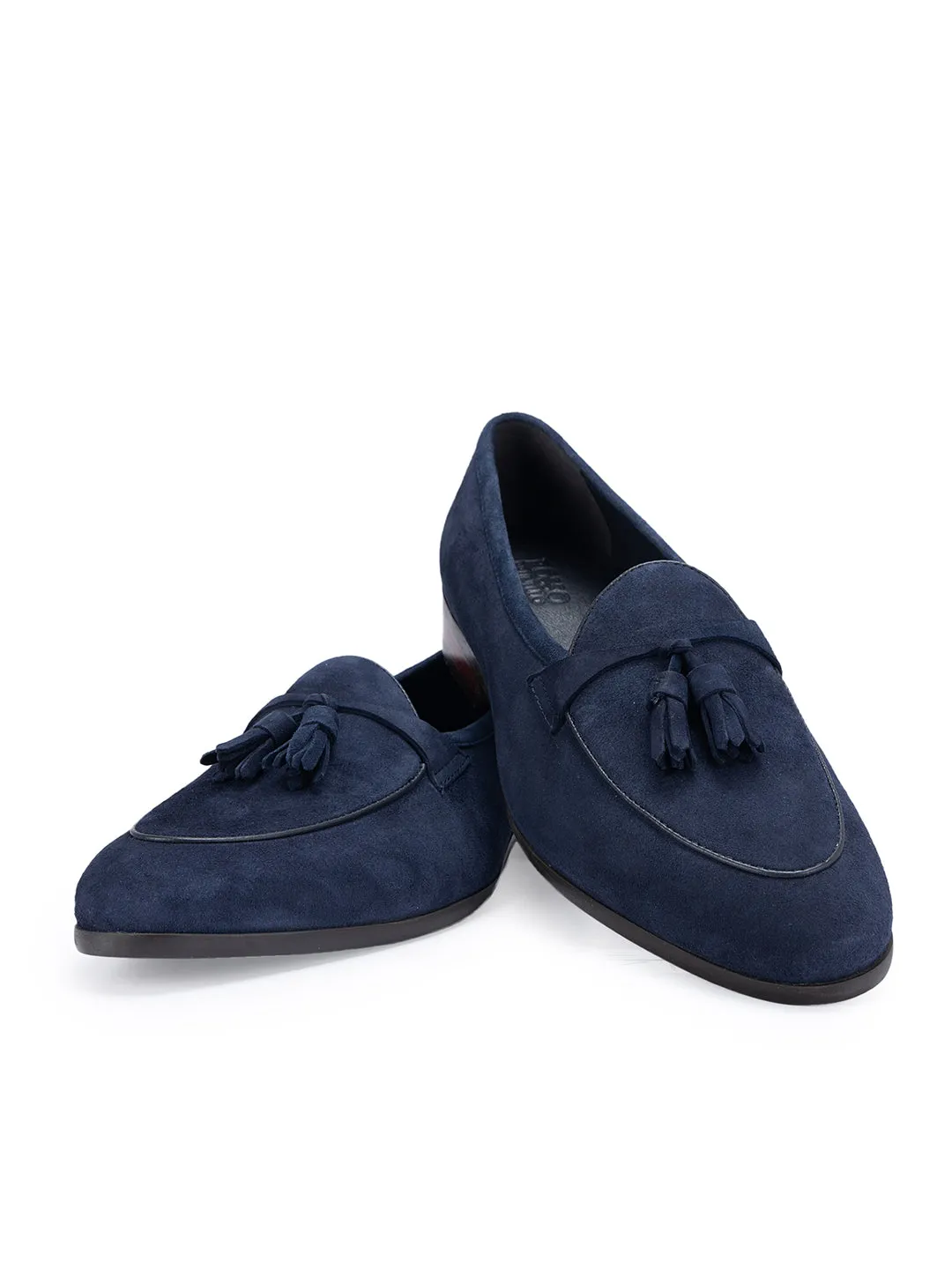 Navy Suede Loafers With Tassels