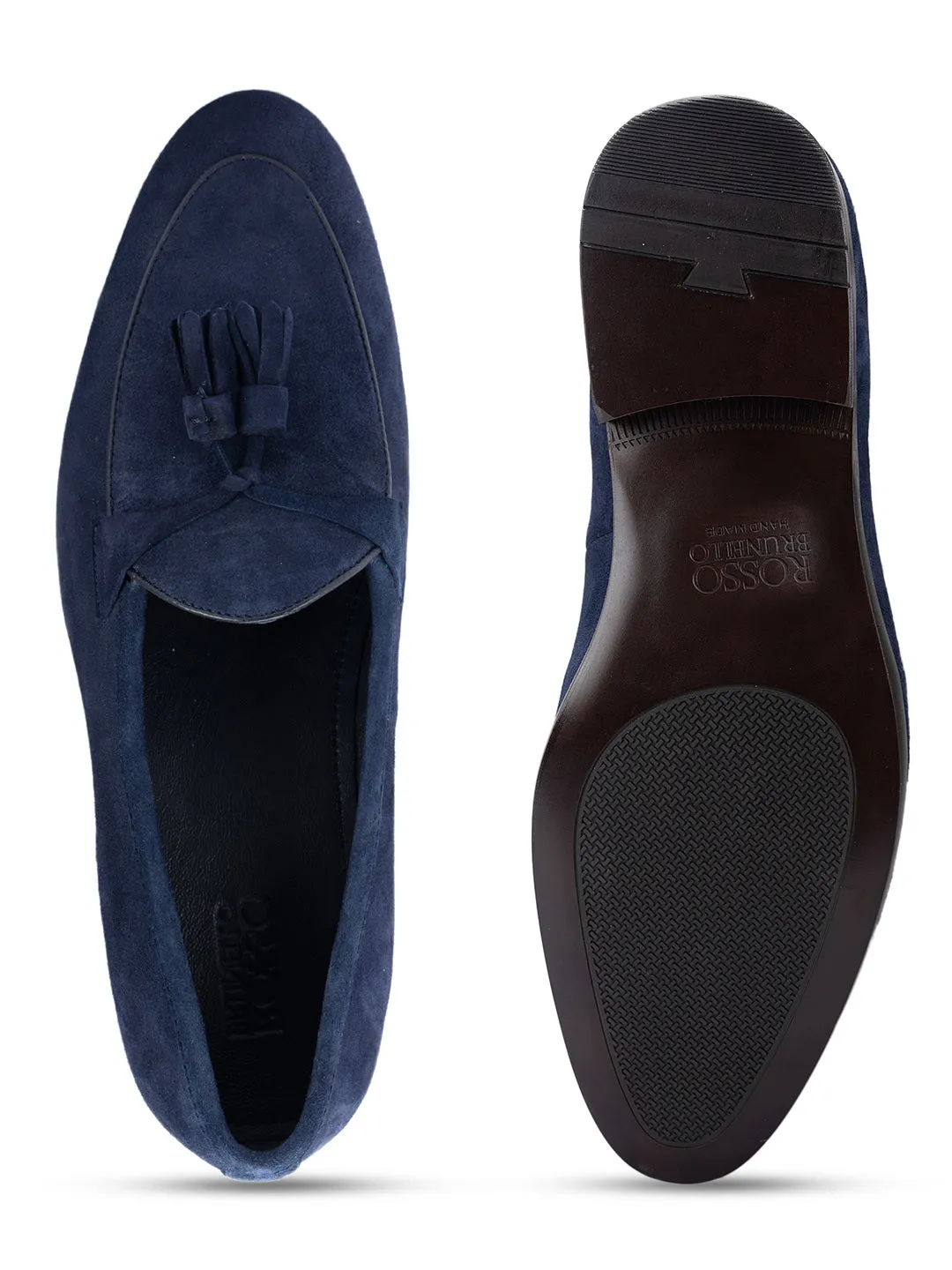 Navy Suede Loafers With Tassels