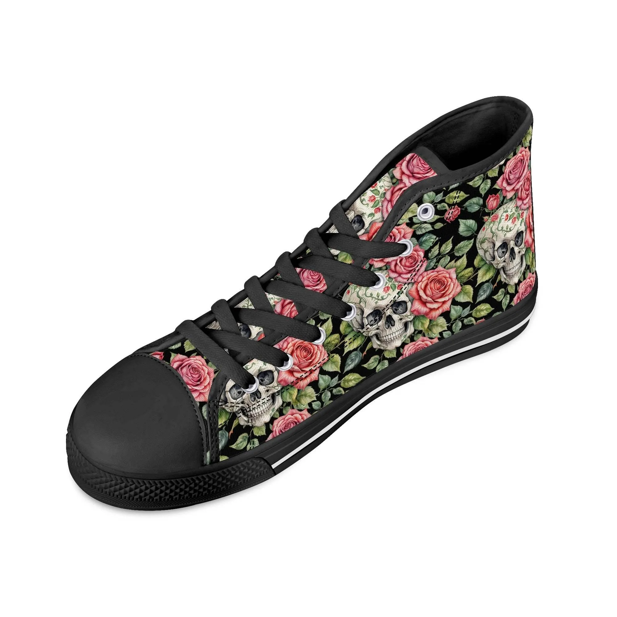 Pink Skulls Mens High Top Canvas Shoes