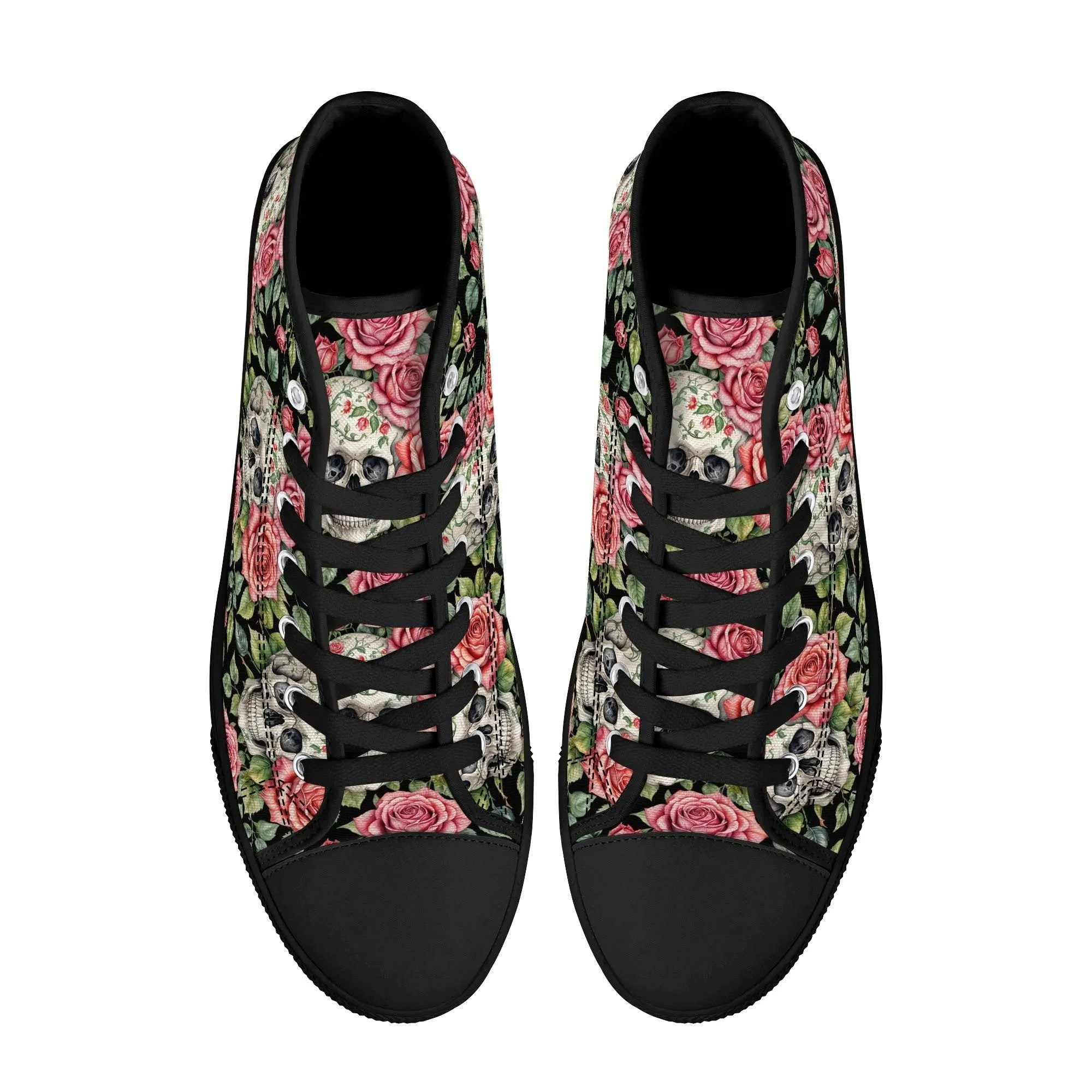 Pink Skulls Mens High Top Canvas Shoes