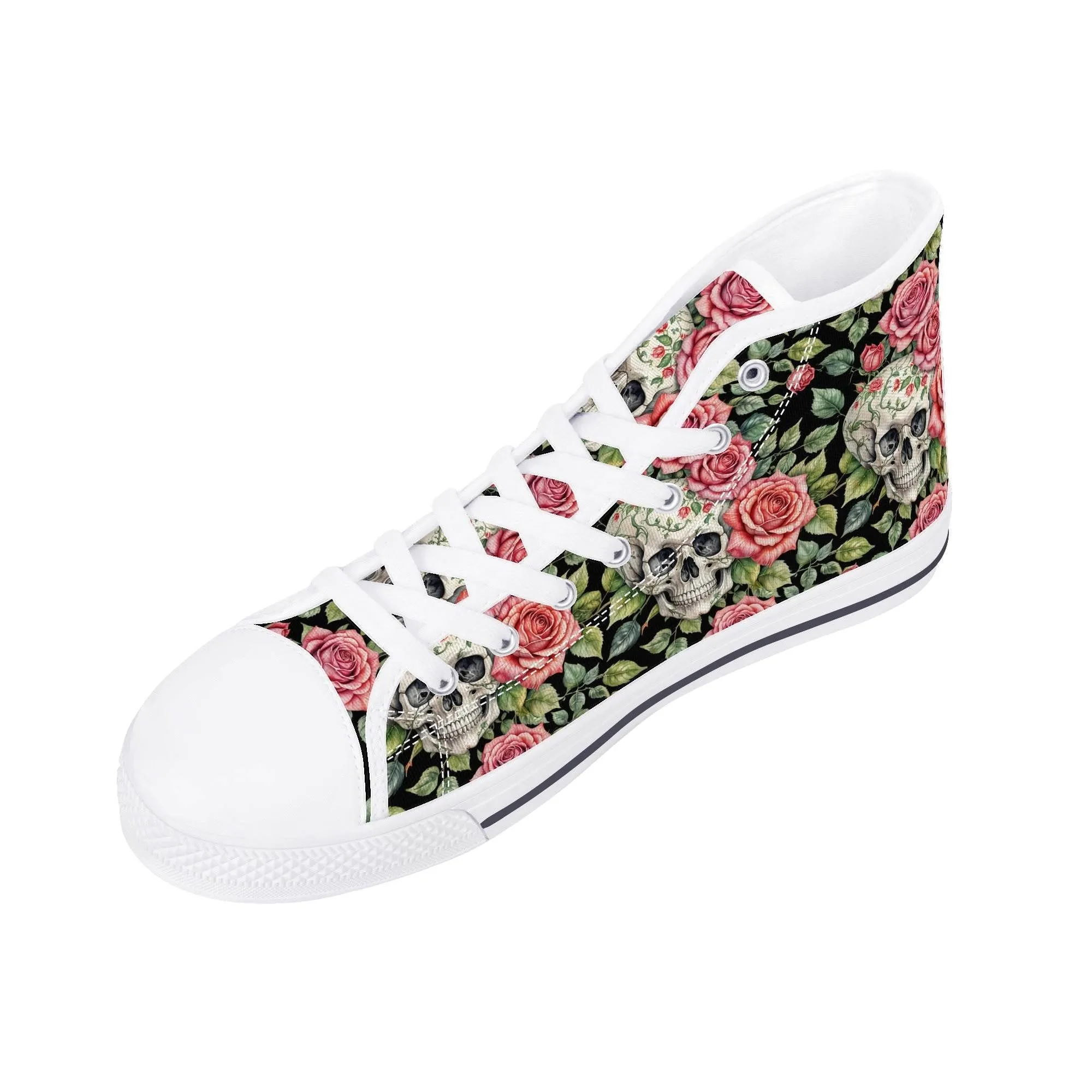Pink Skulls Mens High Top Canvas Shoes