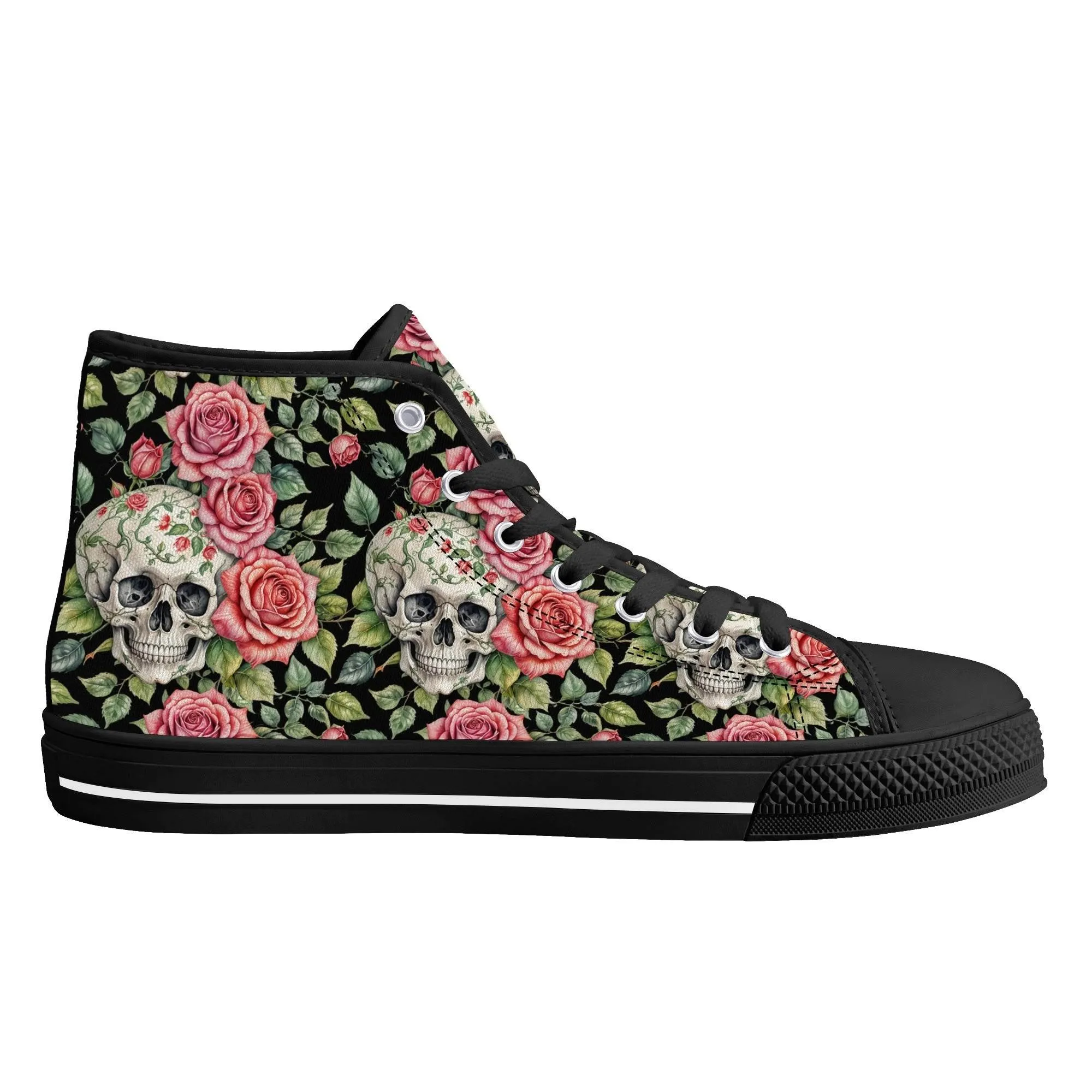 Pink Skulls Mens High Top Canvas Shoes