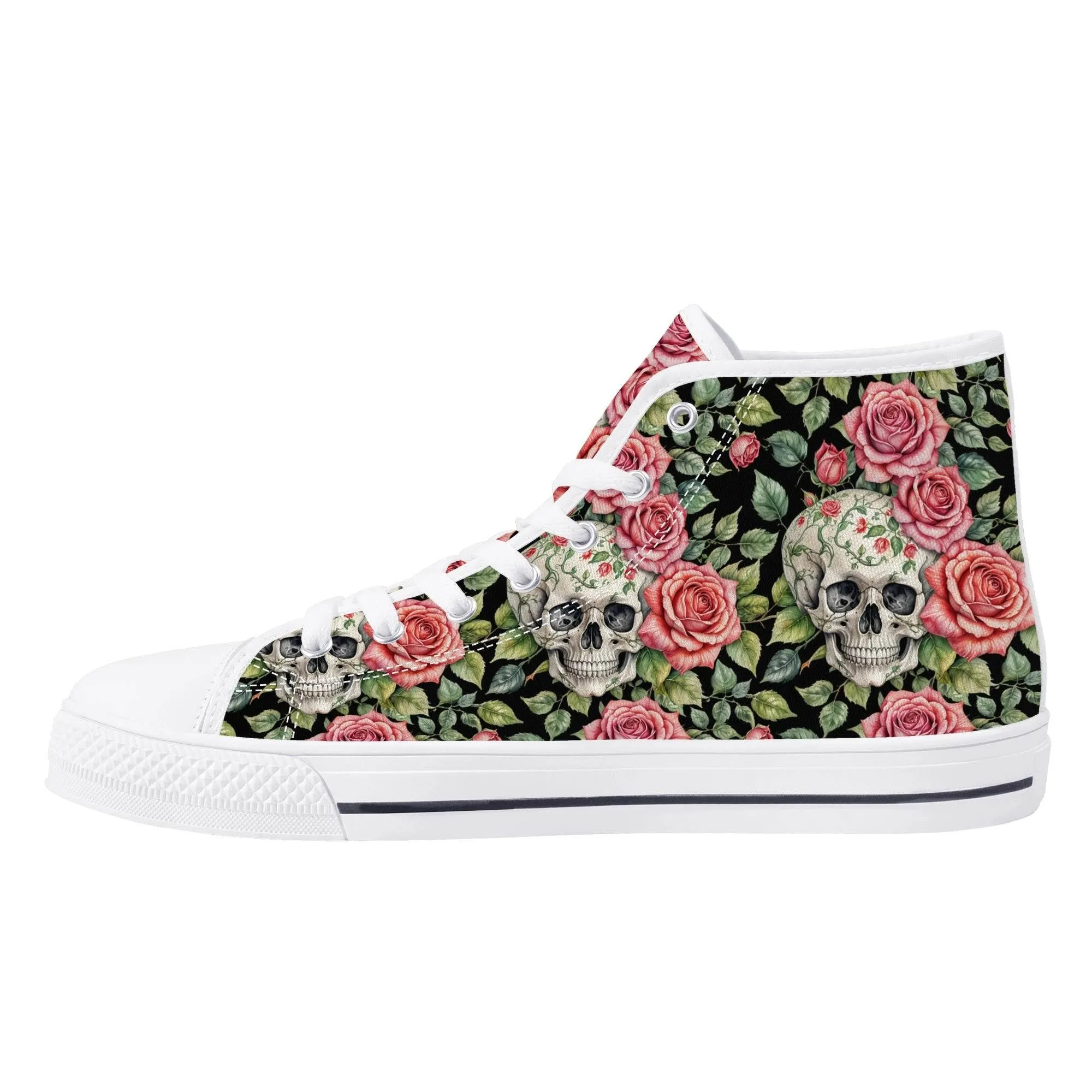 Pink Skulls Mens High Top Canvas Shoes