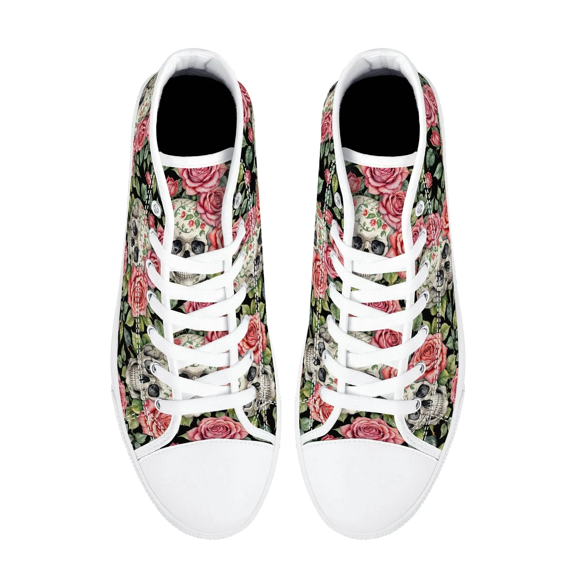 Pink Skulls Mens High Top Canvas Shoes