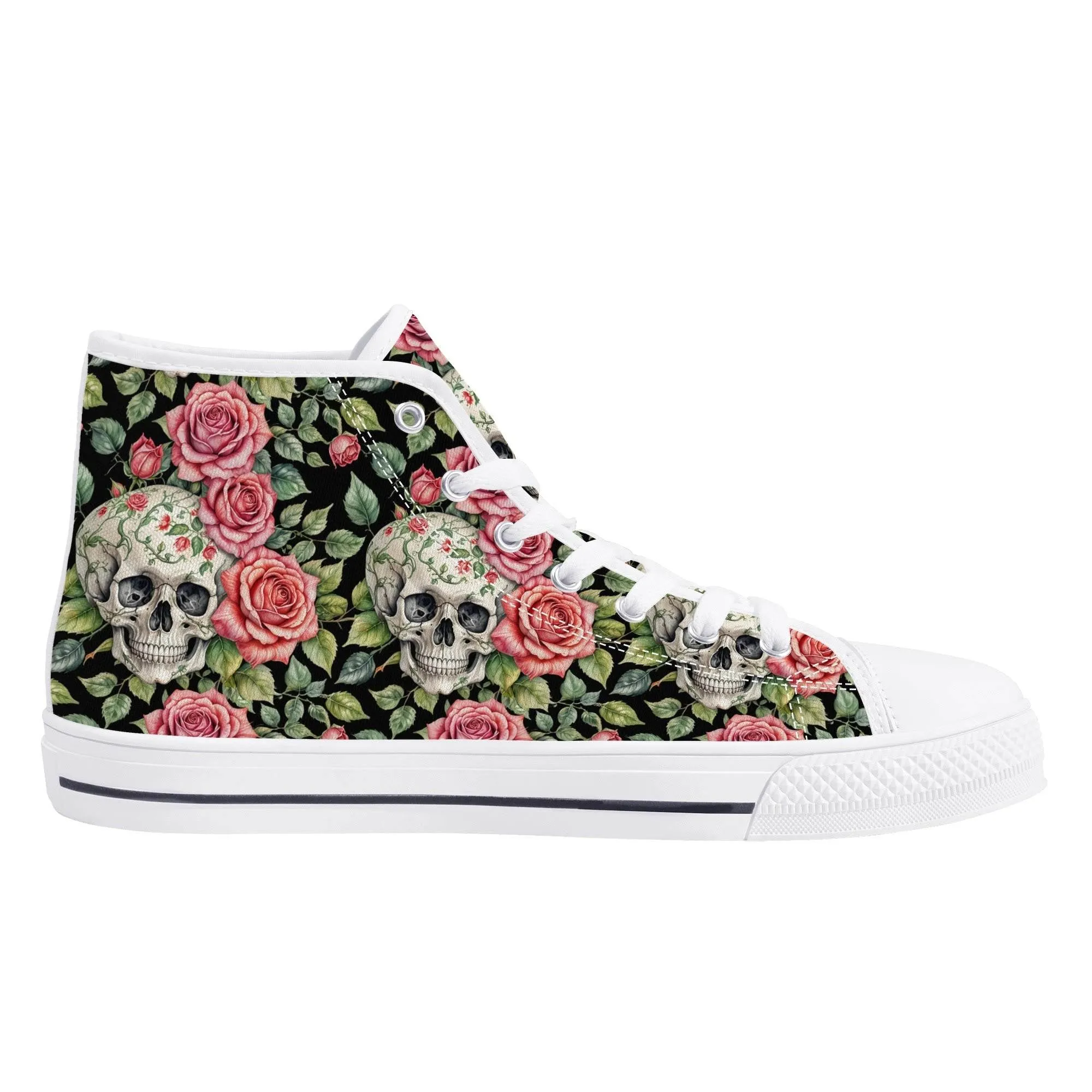 Pink Skulls Mens High Top Canvas Shoes