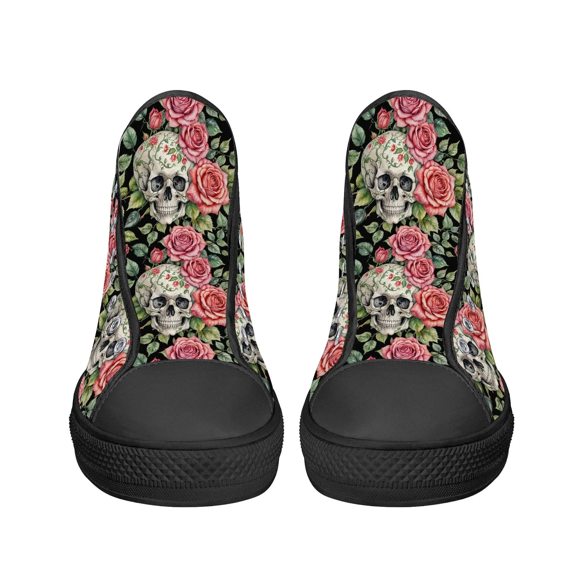 Pink Skulls Mens High Top Canvas Shoes