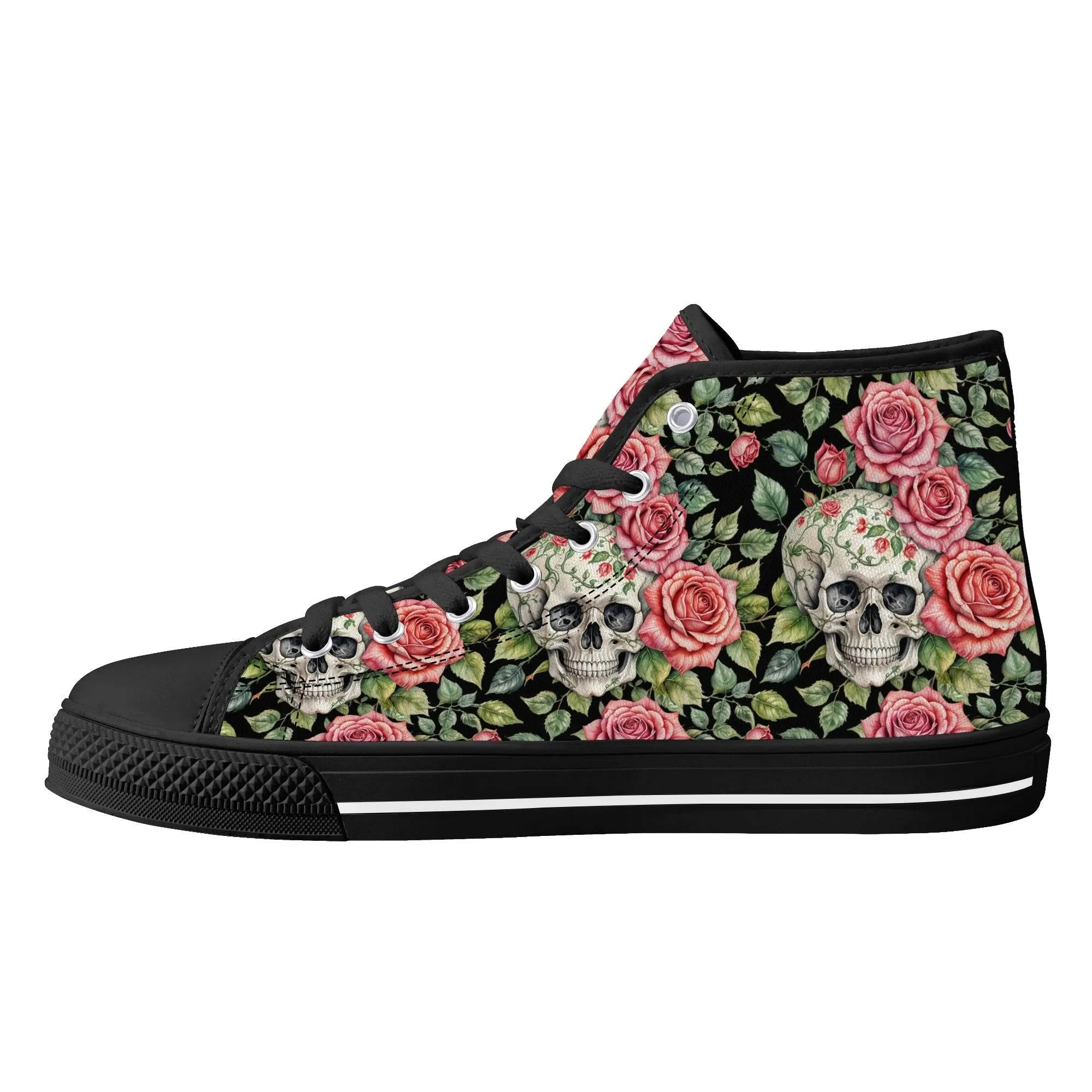 Pink Skulls Mens High Top Canvas Shoes