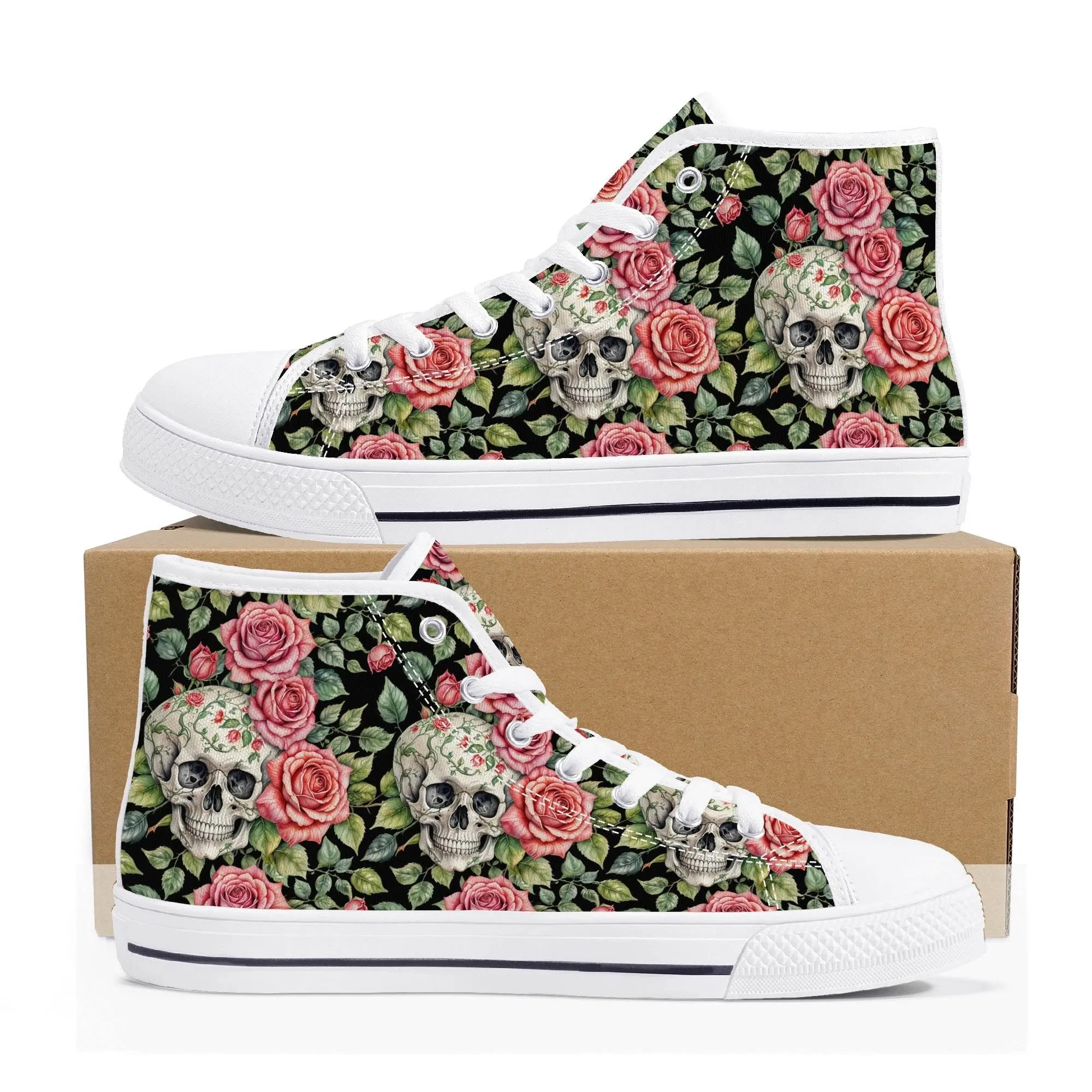 Pink Skulls Mens High Top Canvas Shoes