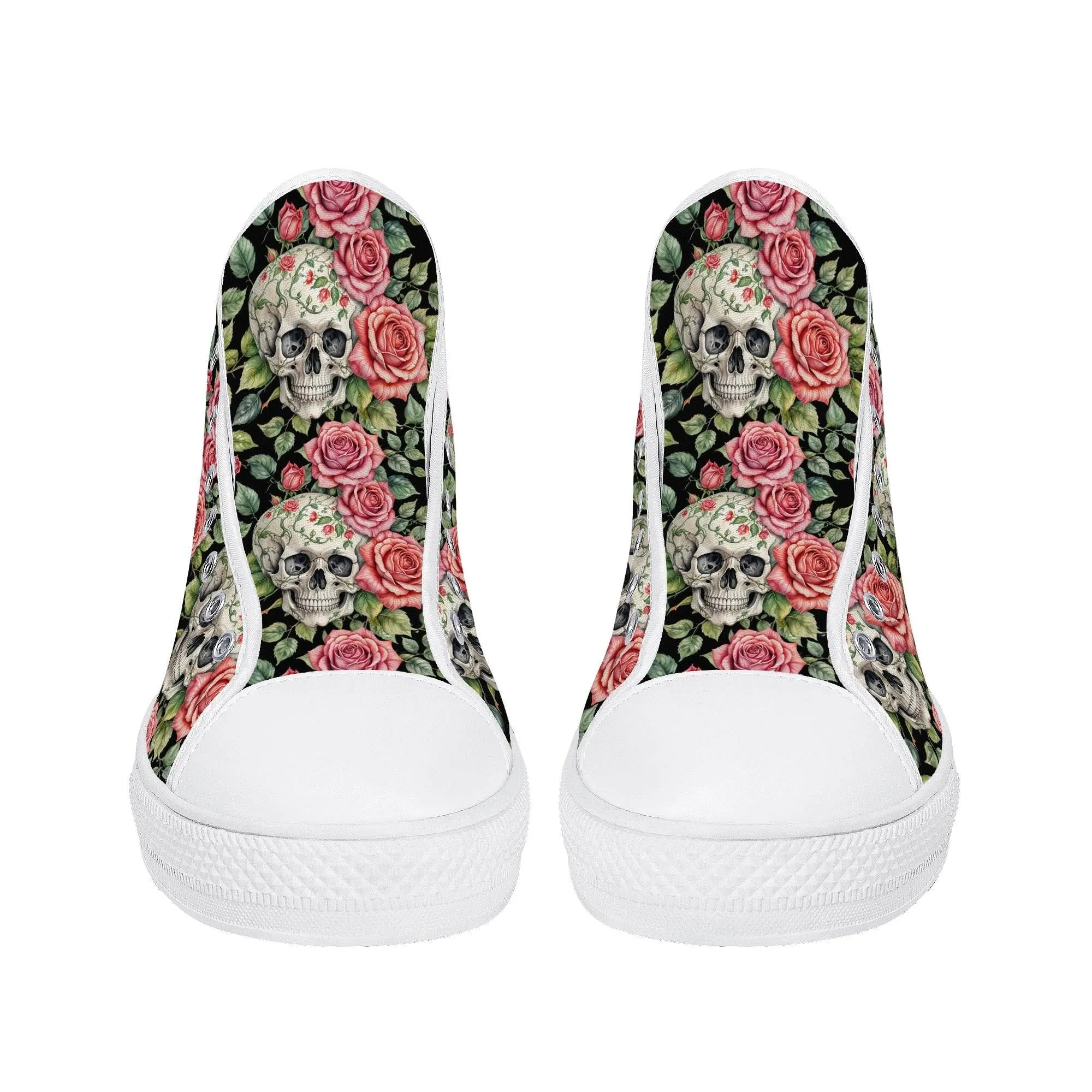 Pink Skulls Mens High Top Canvas Shoes