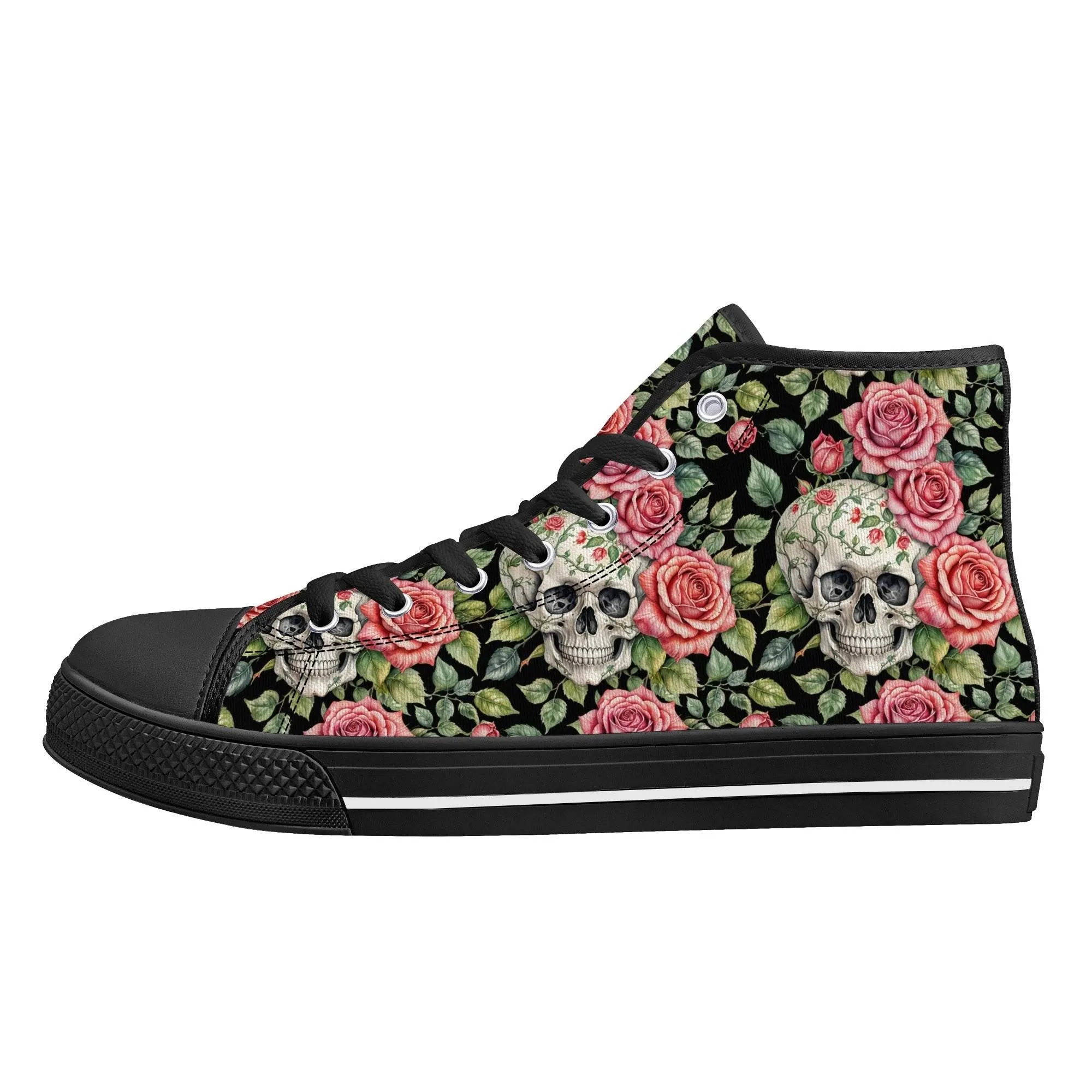 Pink Skulls Mens High Top Canvas Shoes
