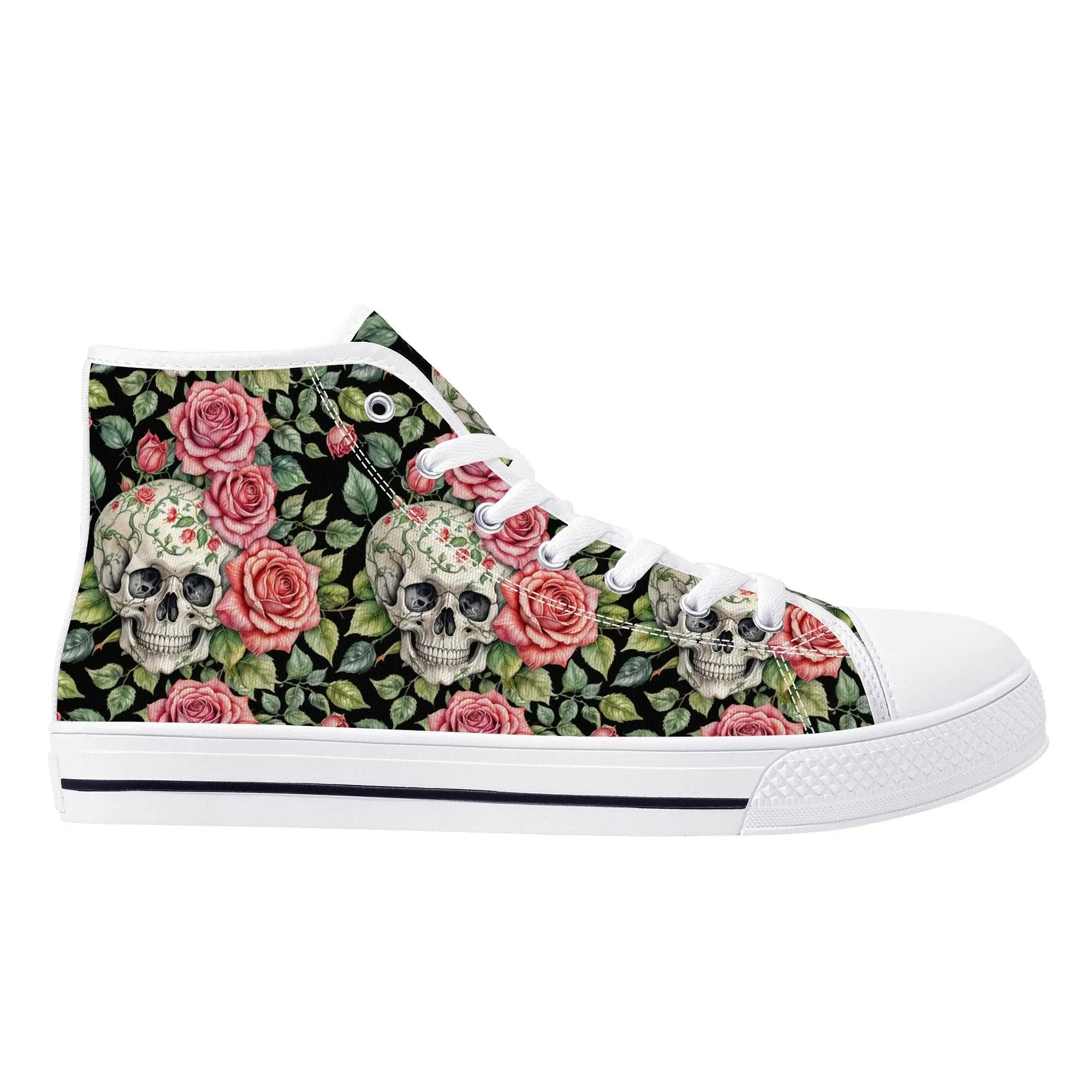 Pink Skulls Mens High Top Canvas Shoes