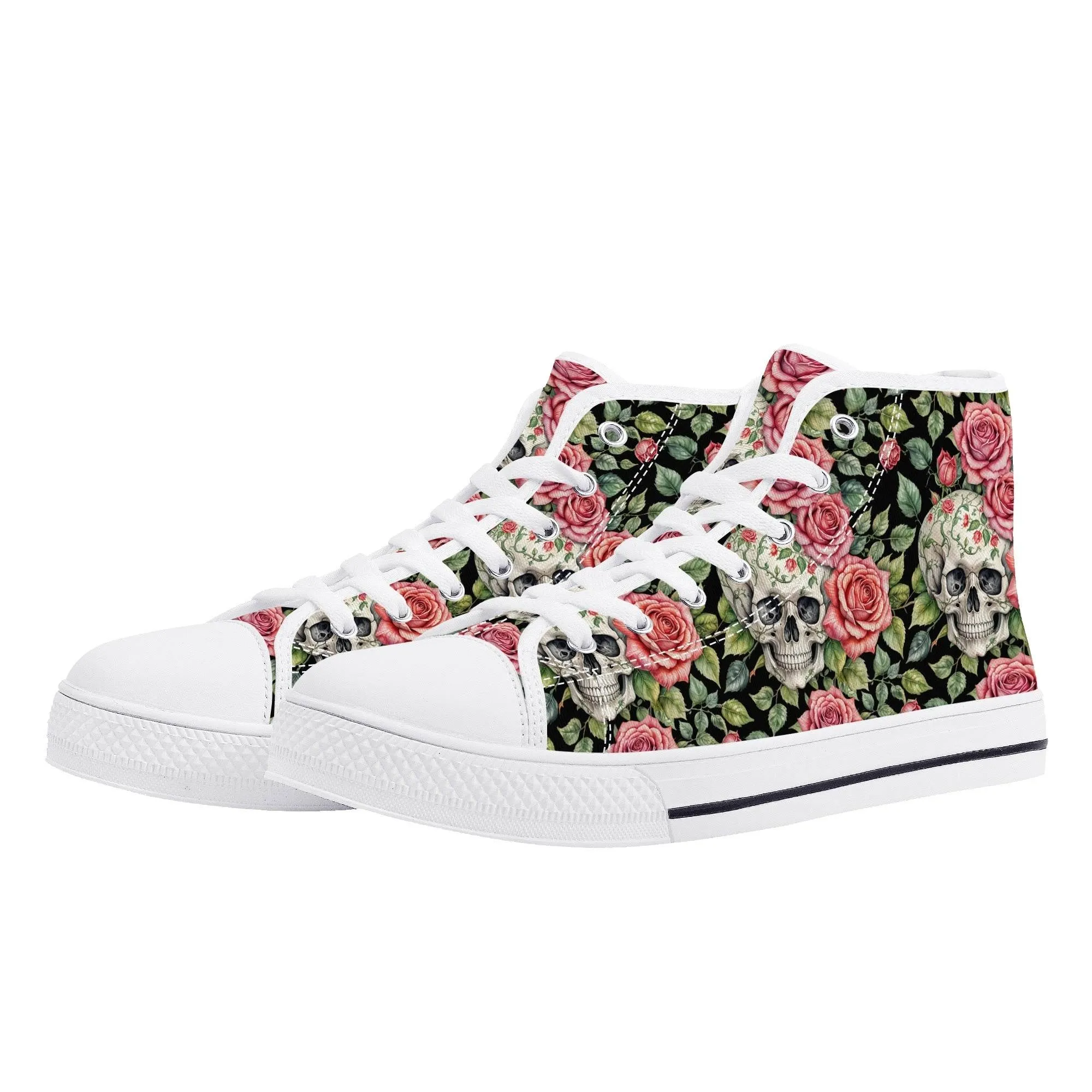 Pink Skulls Mens High Top Canvas Shoes