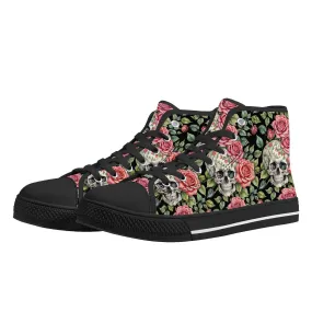 Pink Skulls Mens High Top Canvas Shoes