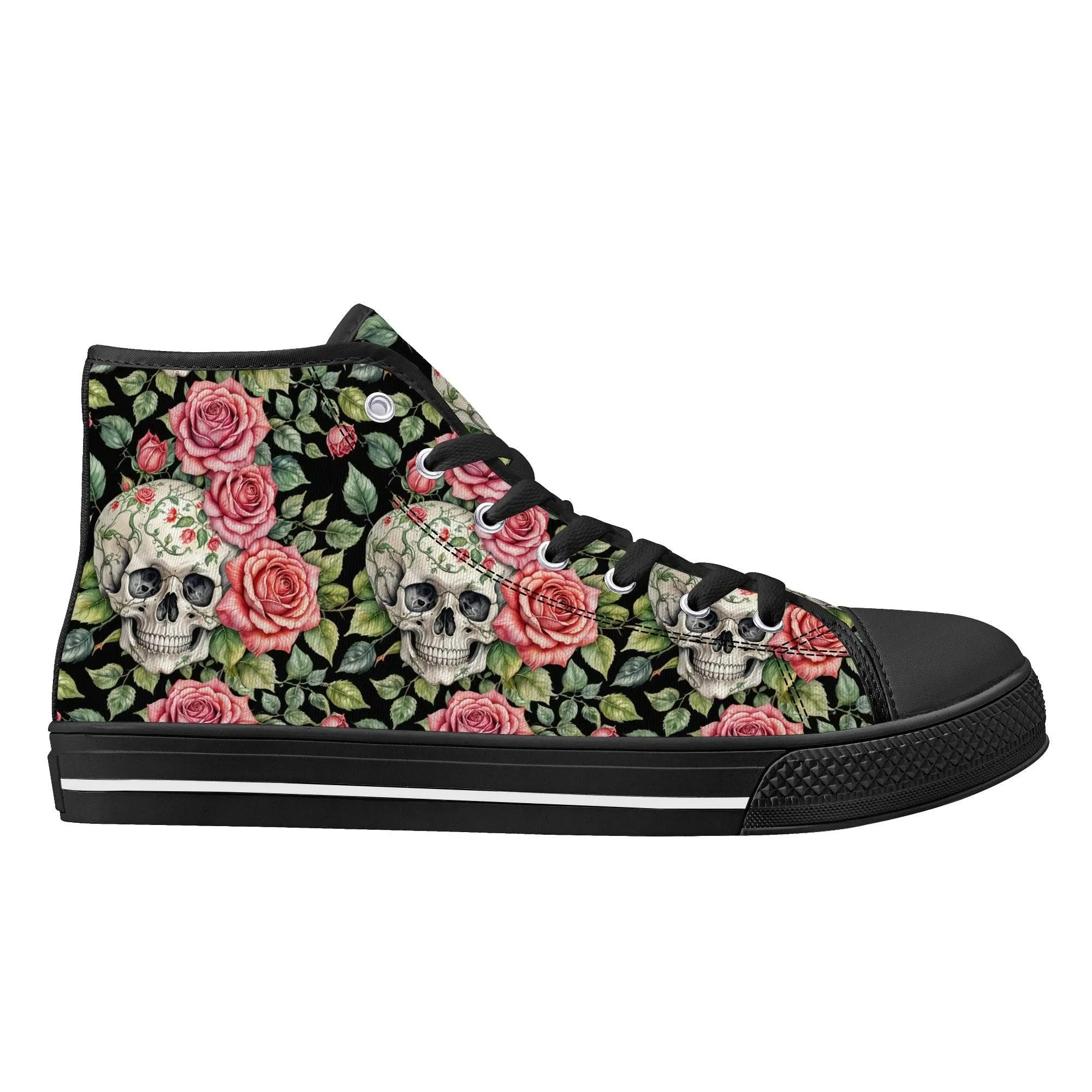 Pink Skulls Mens High Top Canvas Shoes