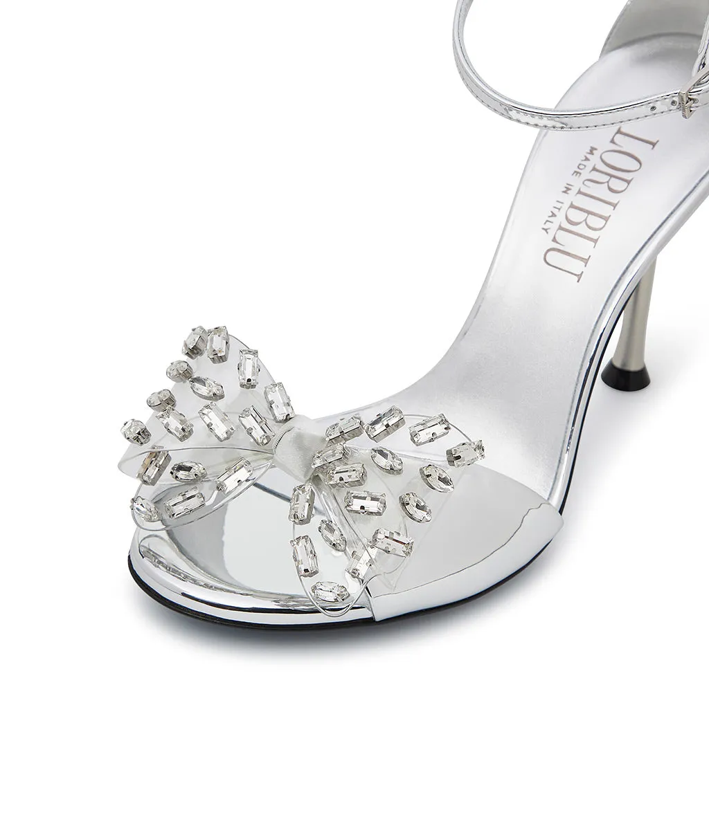Plexi bow and stones silver mirror leather sandal