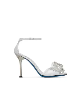 Plexi bow and stones silver mirror leather sandal