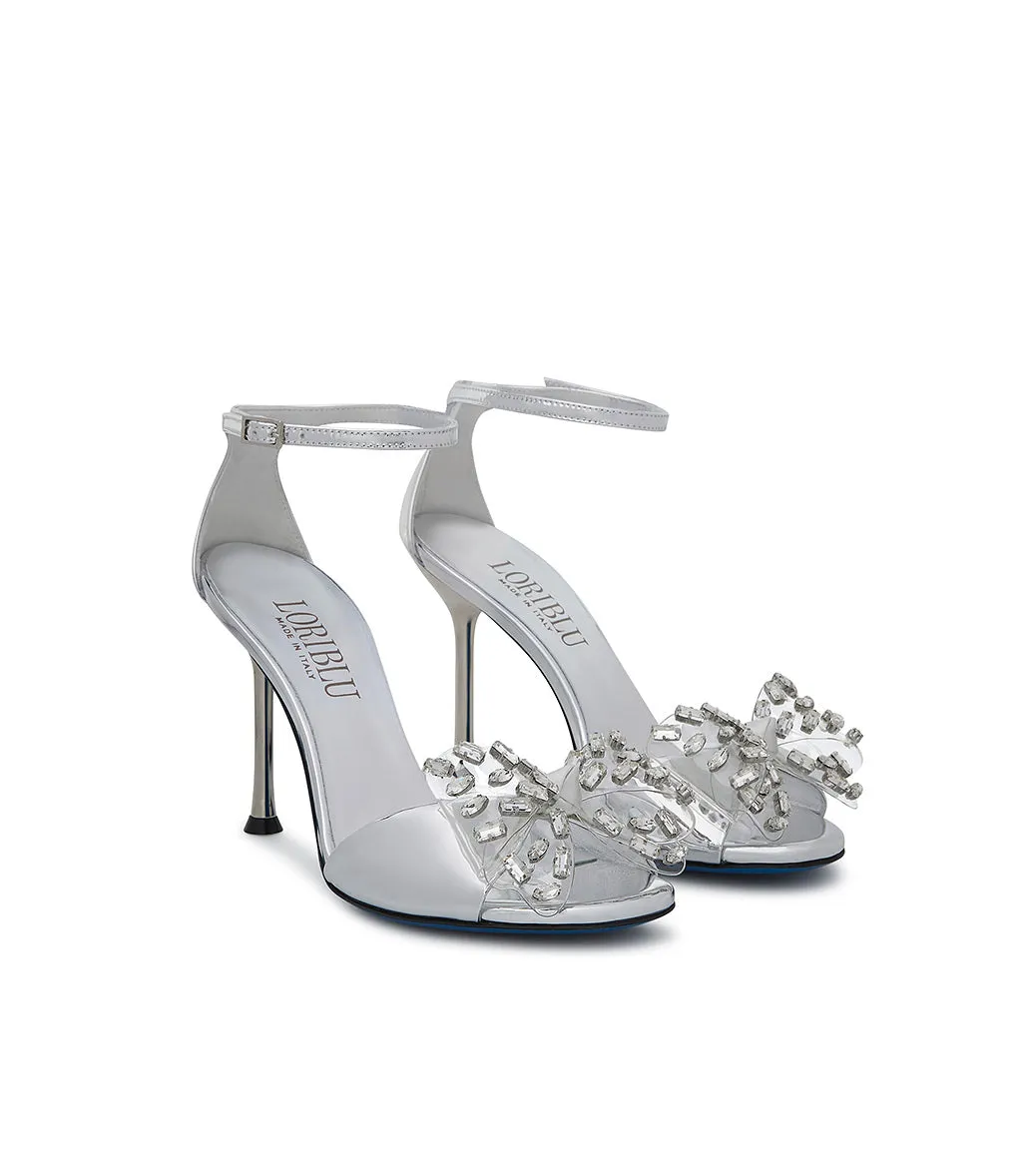 Plexi bow and stones silver mirror leather sandal