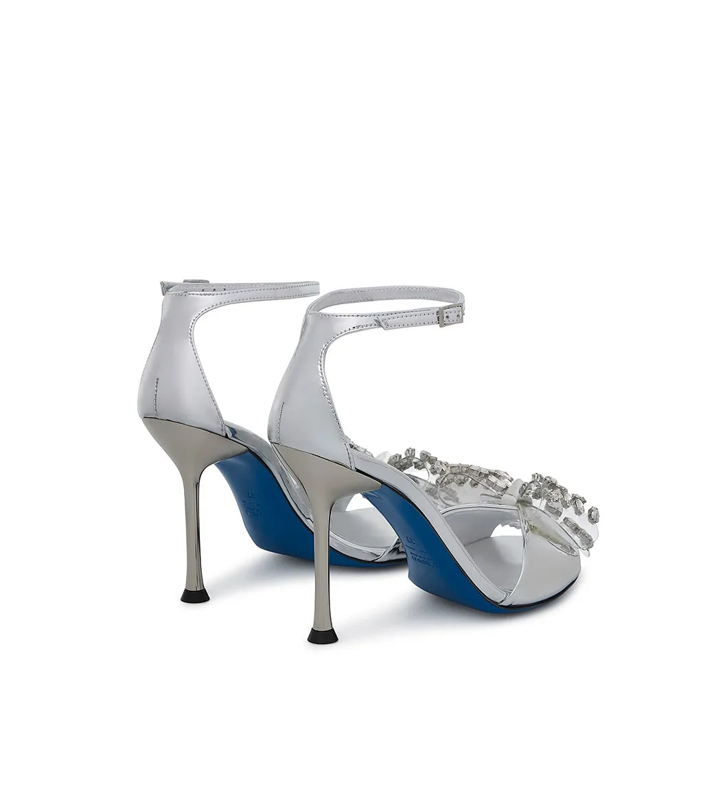 Plexi bow and stones silver mirror leather sandal