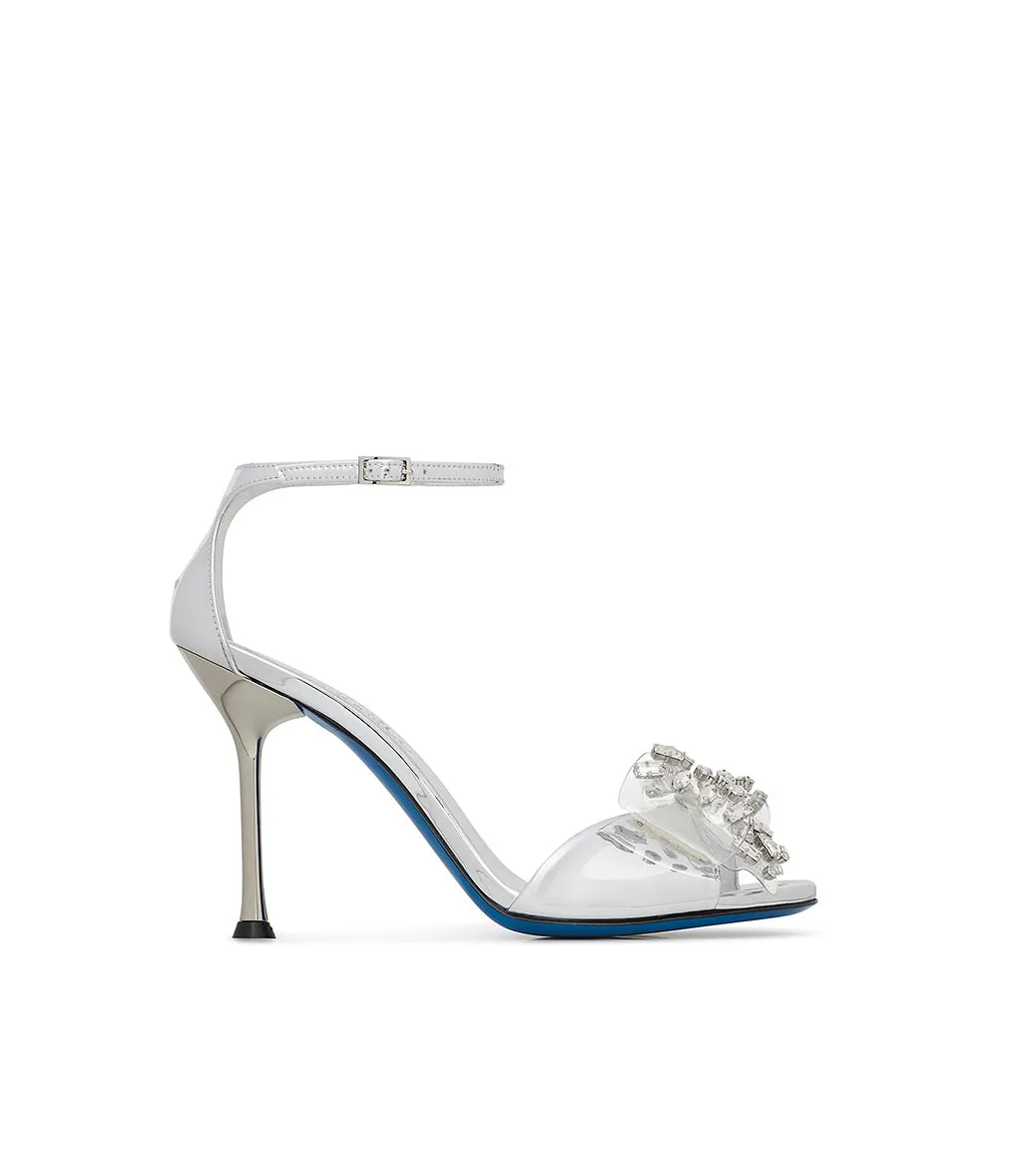 Plexi bow and stones silver mirror leather sandal
