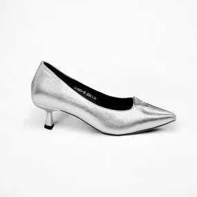Pointed-Toe Calfskin Kitten Heel Pumps