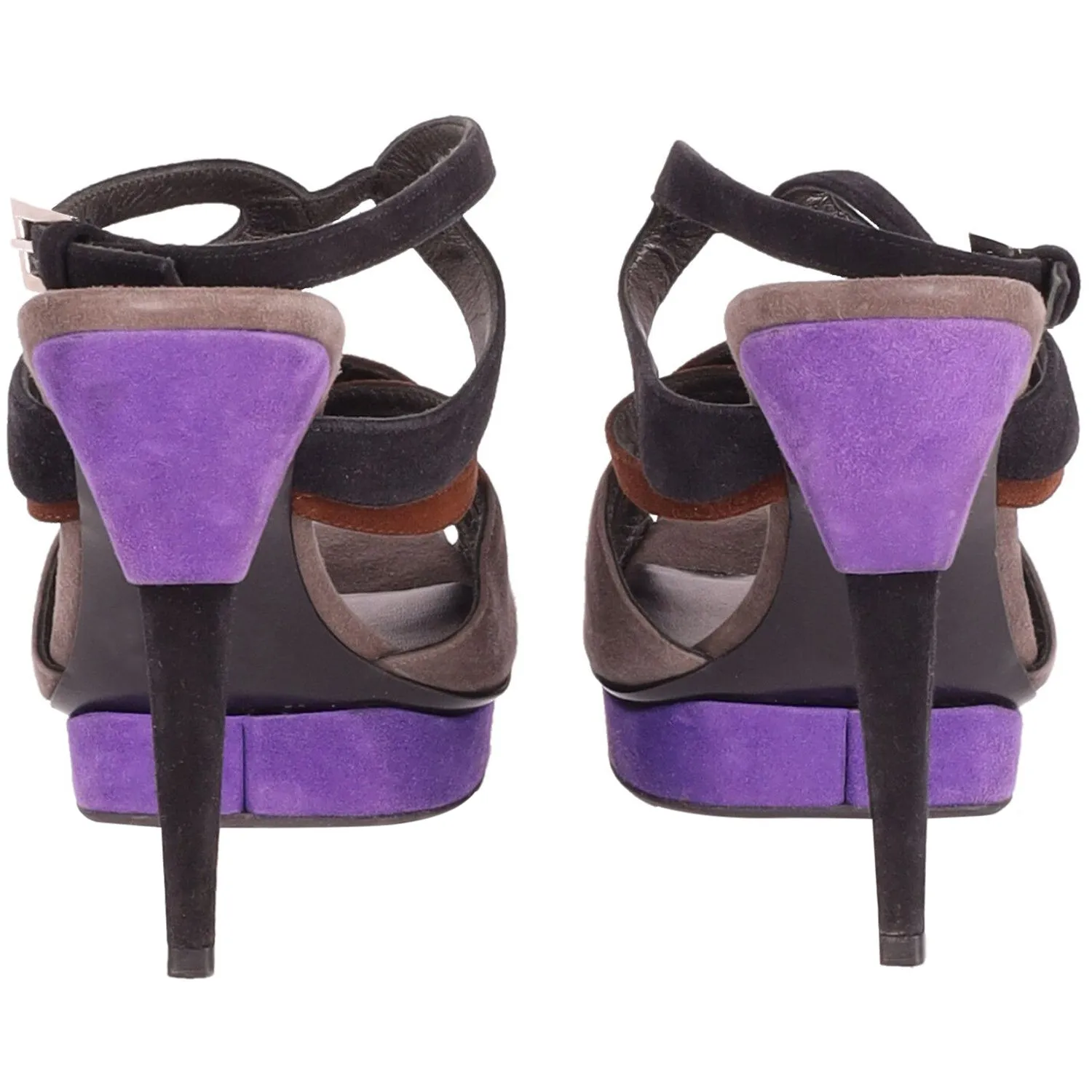 Prada Color Block Strappy High Heel Sandals in Multicolor Suede