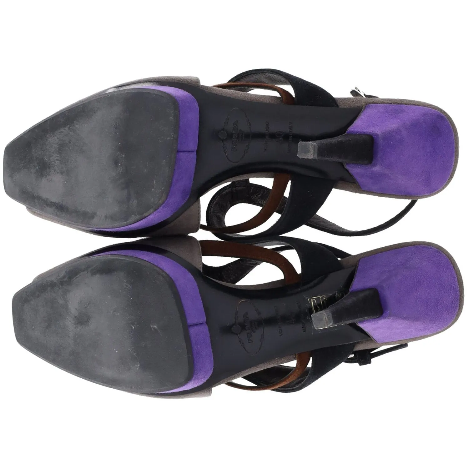 Prada Color Block Strappy High Heel Sandals in Multicolor Suede