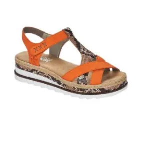 Rieker Womens Fashion Strappy Sandal - Orange / Snake