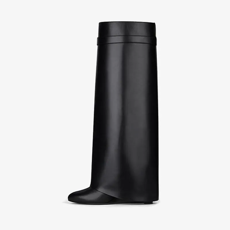 Sleek Black Slip-On High Boots