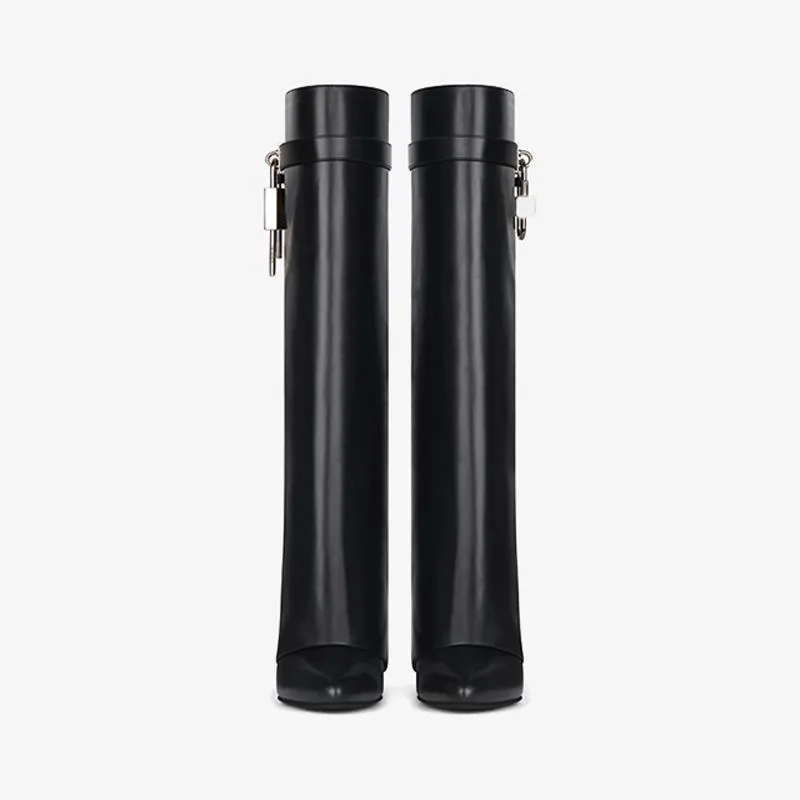 Sleek Black Slip-On High Boots