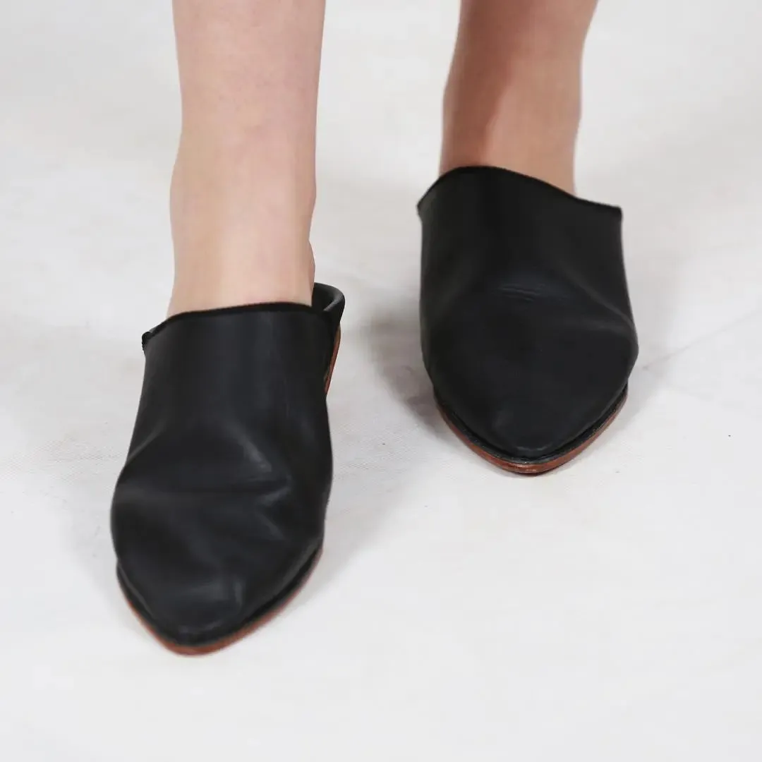Unisex Handmade Black Leather Slippers