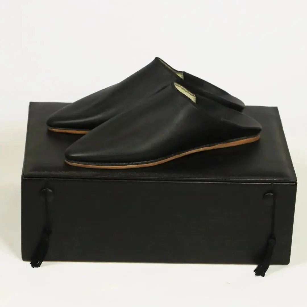 Unisex Handmade Black Leather Slippers