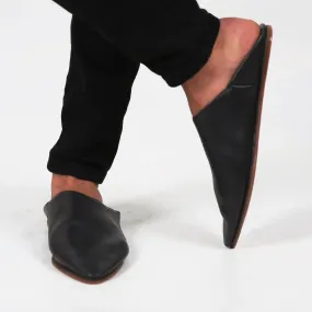 Unisex Handmade Black Leather Slippers