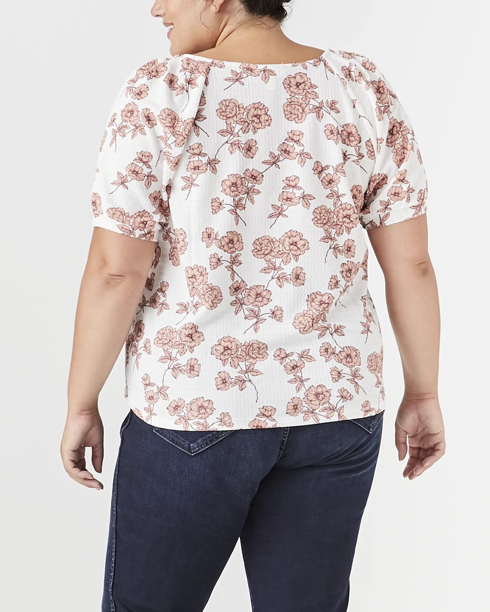 Victoria Puff-Sleeve Top | Ivory / Pink