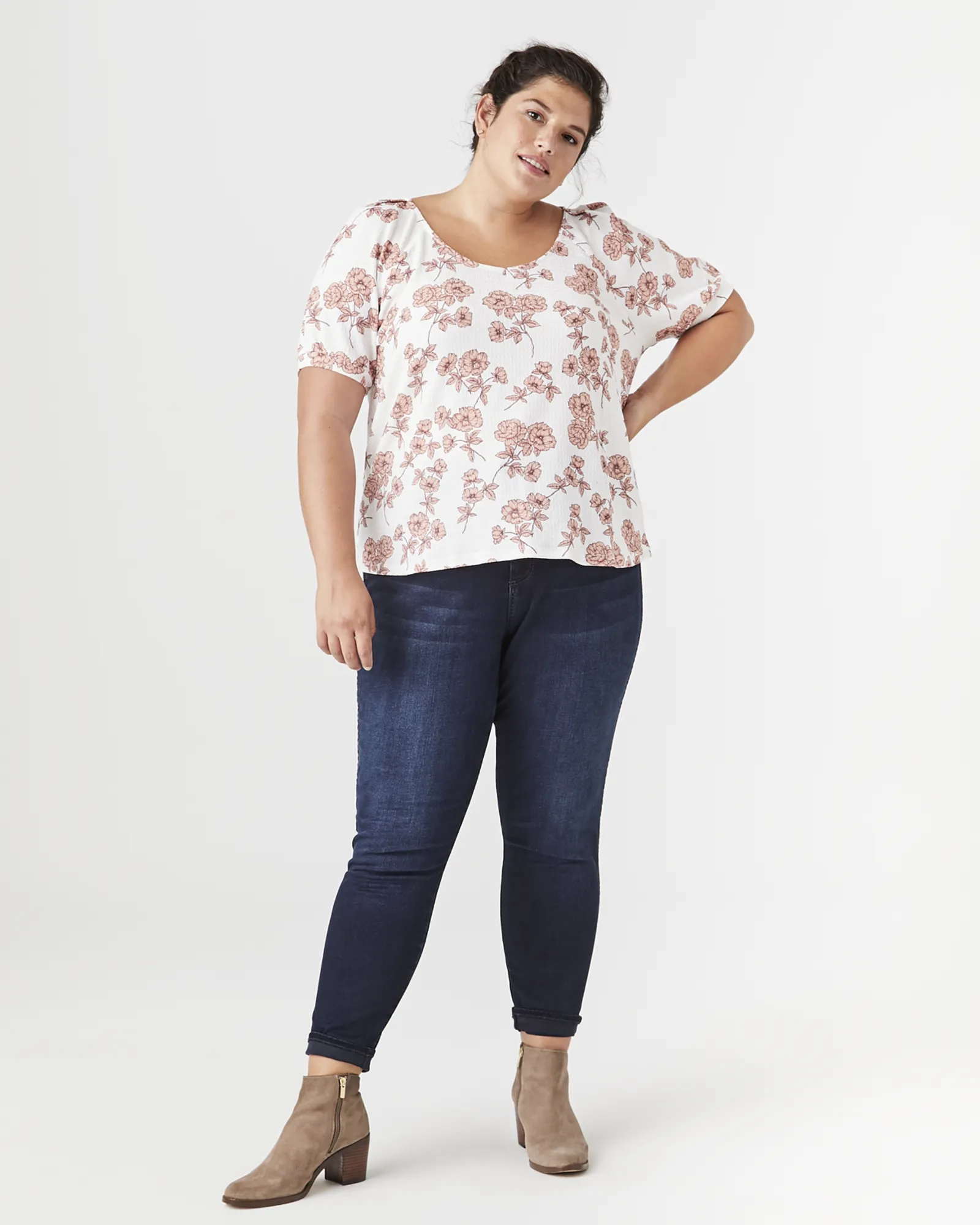 Victoria Puff-Sleeve Top | Ivory / Pink