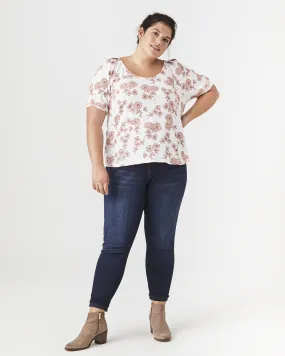 Victoria Puff-Sleeve Top | Ivory / Pink
