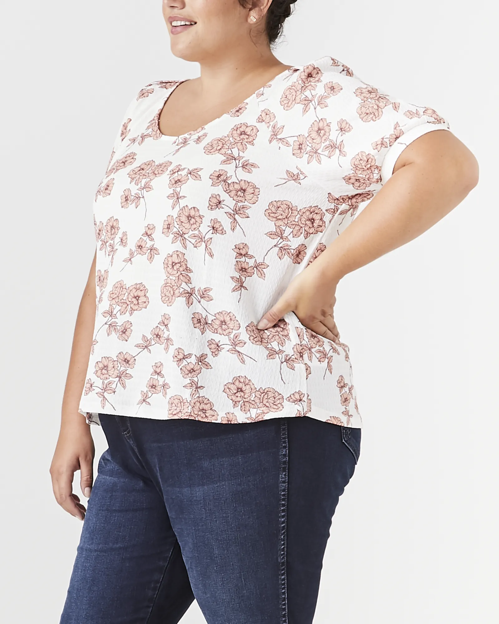 Victoria Puff-Sleeve Top | Ivory / Pink